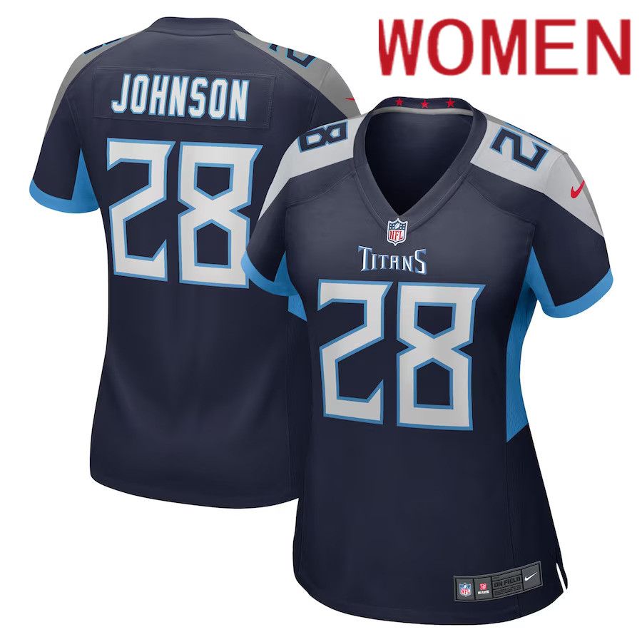 Women Tennessee Titans 28 Chris Johnson Nike Navy Retired Player Game NFL Jersey